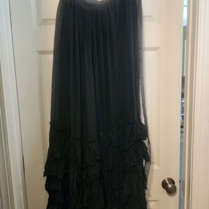 Boho Black Ruffled A-Line Skirt